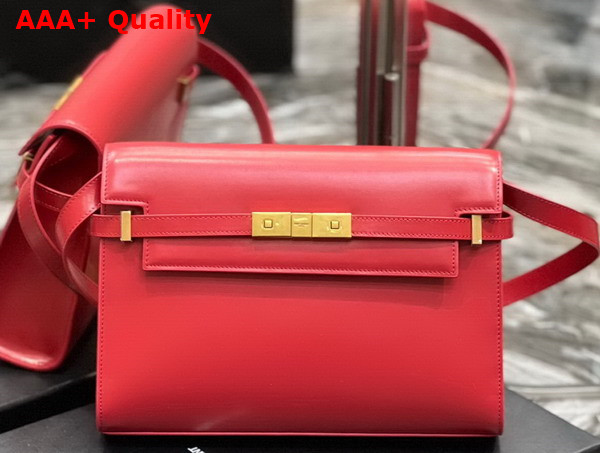 Saint Laurent Manhattan Shoulder Bag in Rouge Eros Box Saint Laurent Leather Replica