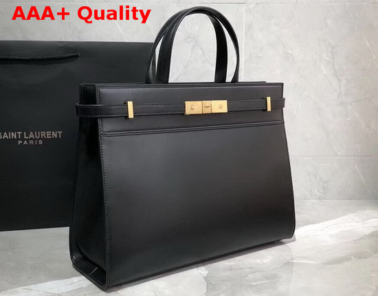 Saint Laurent Manhattan Small Shopping Bag in Black Smooth Leather Replica