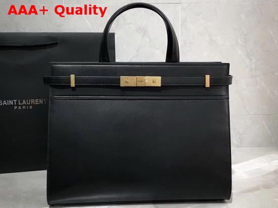 Saint Laurent Manhattan Small Shopping Bag in Black Smooth Leather Replica