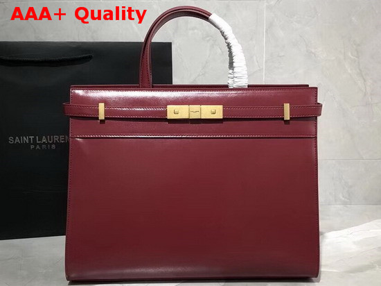 Saint Laurent Manhattan Small Shopping Bag in Dark Legion Red Smooth Leather Replica