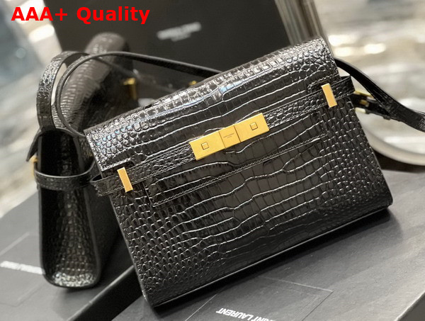 Saint Laurent Manhattan Small Shoulder Bag in Black Shiny Crocodile Embossed Leather Replica