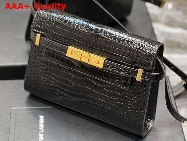 Saint Laurent Manhattan Small Shoulder Bag in Black Shiny Crocodile Embossed Leather Replica