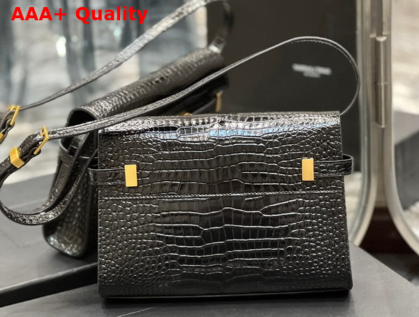 Saint Laurent Manhattan Small Shoulder Bag in Black Shiny Crocodile Embossed Leather Replica