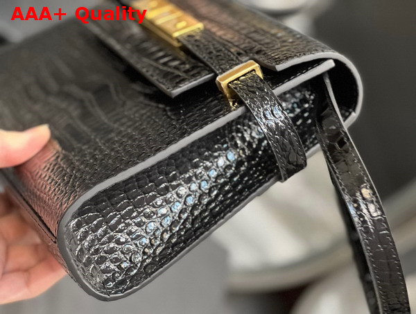 Saint Laurent Manhattan Small Shoulder Bag in Black Shiny Crocodile Embossed Leather Replica