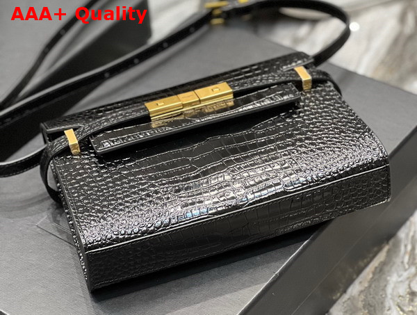 Saint Laurent Manhattan Small Shoulder Bag in Black Shiny Crocodile Embossed Leather Replica