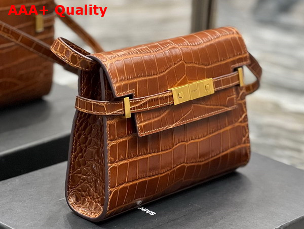 Saint Laurent Manhattan Small Shoulder Bag in Dark Caramel Crocodile Embossed Leather Replica