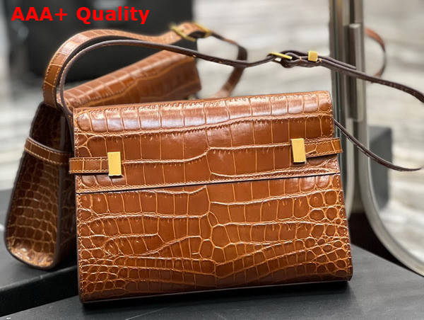 Saint Laurent Manhattan Small Shoulder Bag in Dark Caramel Crocodile Embossed Leather Replica