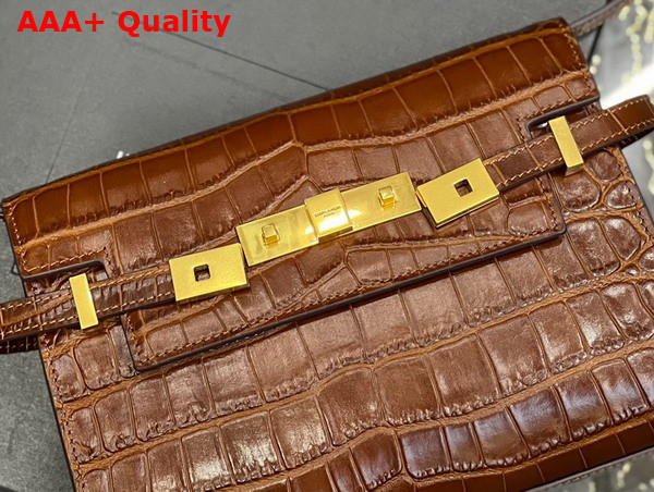 Saint Laurent Manhattan Small Shoulder Bag in Dark Caramel Crocodile Embossed Leather Replica