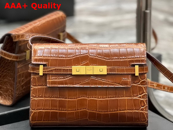 Saint Laurent Manhattan Small Shoulder Bag in Dark Caramel Crocodile Embossed Leather Replica