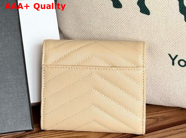 Saint Laurent Matelasse Compact Tri Fold Wallet in Beige Grain de Poudre Leather Replica