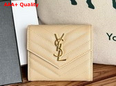 Saint Laurent Matelasse Compact Tri Fold Wallet in Beige Grain de Poudre Leather Replica