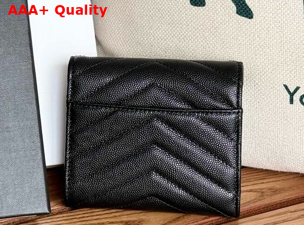 Saint Laurent Matelasse Compact Tri Fold Wallet in Black Grain de Poudre Leather Replica