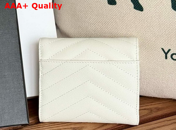 Saint Laurent Matelasse Compact Tri Fold Wallet in Blanc Vintage Grain de Poudre Leather Replica