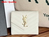 Saint Laurent Matelasse Compact Tri Fold Wallet in Blanc Vintage Grain de Poudre Leather Replica