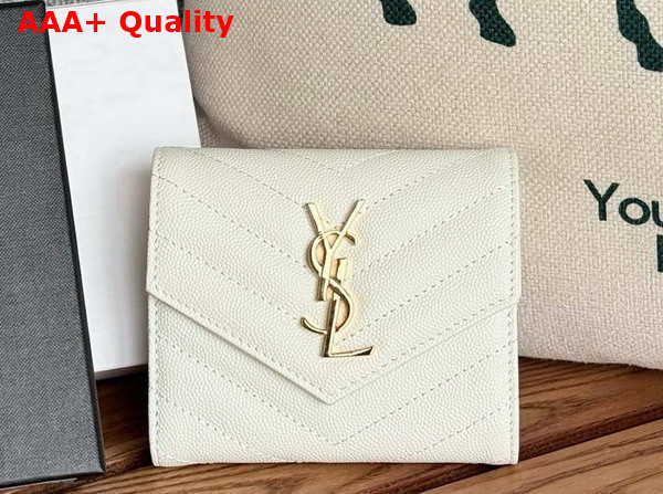 Saint Laurent Matelasse Compact Tri Fold Wallet in Blanc Vintage Grain de Poudre Leather Replica