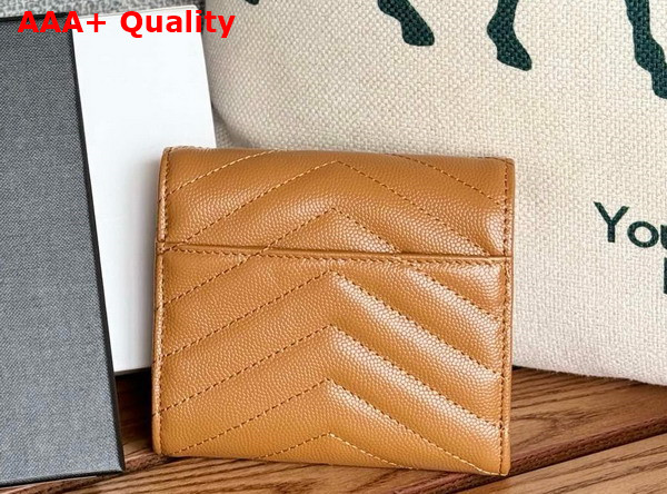 Saint Laurent Matelasse Compact Tri Fold Wallet in Brown Grain de Poudre Leather Replica