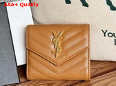 Saint Laurent Matelasse Compact Tri Fold Wallet in Brown Grain de Poudre Leather Replica