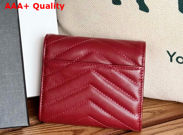 Saint Laurent Matelasse Compact Tri Fold Wallet in Dark Red Grain de Poudre Leather Replica