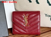 Saint Laurent Matelasse Compact Tri Fold Wallet in Dark Red Grain de Poudre Leather Replica