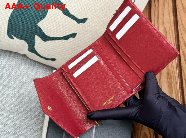 Saint Laurent Matelasse Compact Tri Fold Wallet in Dark Red Grain de Poudre Leather Replica