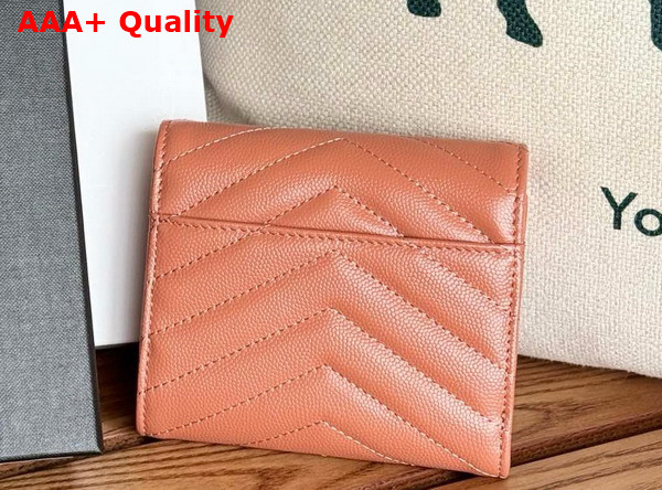 Saint Laurent Matelasse Compact Tri Fold Wallet in Dusty Pink Grain de Poudre Leather Replica