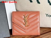 Saint Laurent Matelasse Compact Tri Fold Wallet in Dusty Pink Grain de Poudre Leather Replica