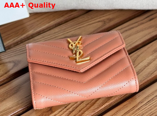 Saint Laurent Matelasse Compact Tri Fold Wallet in Dusty Pink Grain de Poudre Leather Replica