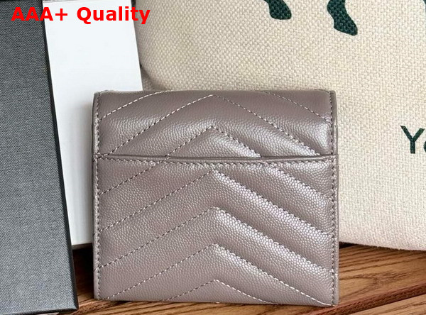 Saint Laurent Matelasse Compact Tri Fold Wallet in Fog Grain de Poudre Leather Replica