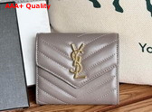 Saint Laurent Matelasse Compact Tri Fold Wallet in Fog Grain de Poudre Leather Replica