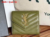 Saint Laurent Matelasse Compact Tri Fold Wallet in Olive Green Grain de Poudre Leather Replica