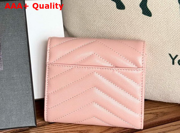 Saint Laurent Matelasse Compact Tri Fold Wallet in Pink Grain de Poudre Leather Replica