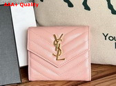 Saint Laurent Matelasse Compact Tri Fold Wallet in Pink Grain de Poudre Leather Replica