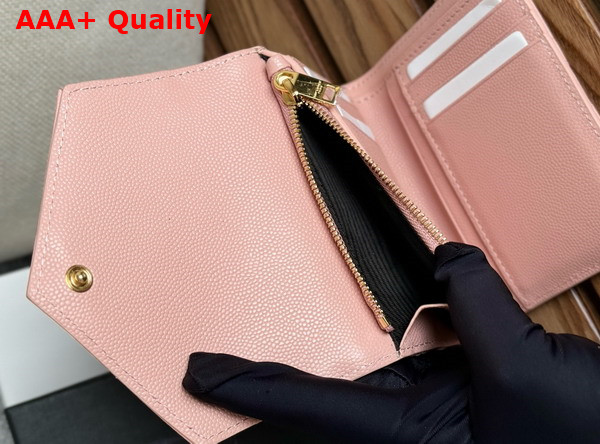 Saint Laurent Matelasse Compact Tri Fold Wallet in Pink Grain de Poudre Leather Replica