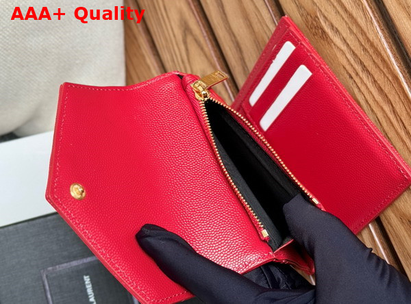 Saint Laurent Matelasse Compact Tri Fold Wallet in Red Grain de Poudre Leather Replica