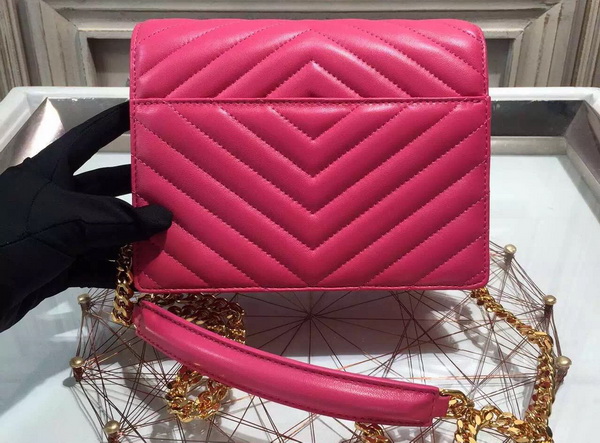 Saint Laurent Medium Chevron High School Bag in Fuchsia Lambskin for Sale