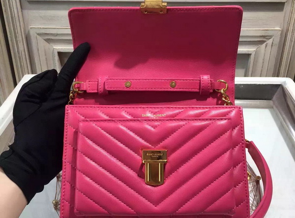 Saint Laurent Medium Chevron High School Bag in Fuchsia Lambskin for Sale