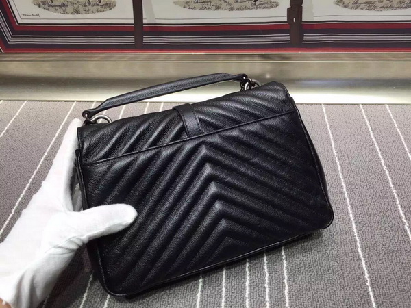 Saint Laurent Medium College Bag in Black Metalasse Leather for Sale