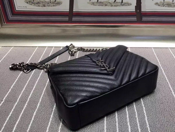 Saint Laurent Medium College Bag in Black Metalasse Leather for Sale