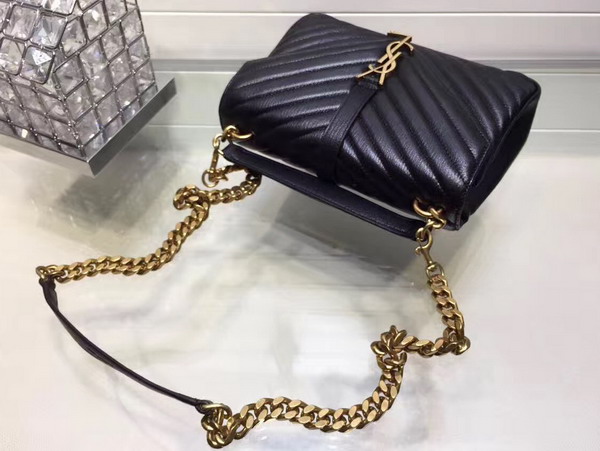 Saint Laurent Medium College Bag in Black Metalasse Leather with Gold Hardwares For Sale