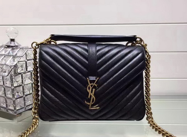 Saint Laurent Medium College Bag in Black Metalasse Leather with Gold Hardwares For Sale