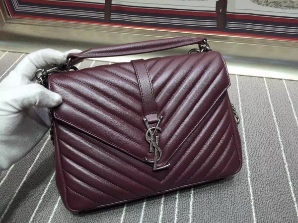 Saint Laurent Medium College Bag in Bordeaux Metalasse Leather for Sale