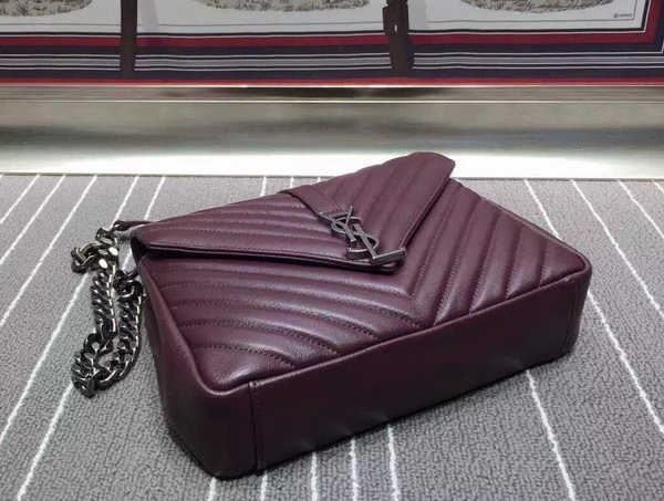 Saint Laurent Medium College Bag in Bordeaux Metalasse Leather for Sale