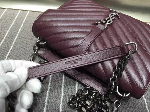 Saint Laurent Medium College Bag in Bordeaux Metalasse Leather for Sale