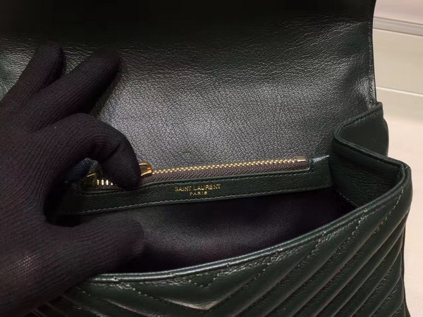 Saint Laurent Medium College Bag in Dark Green Metalasse Leather with Gold Hardwares For Sale