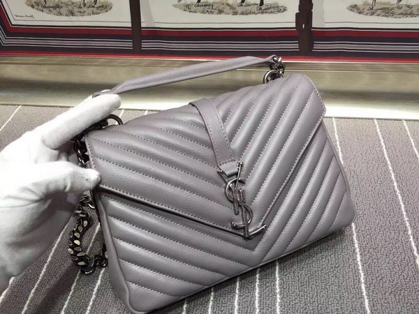 Saint Laurent Medium College Bag in Light Grey Metalasse Leather for Sale