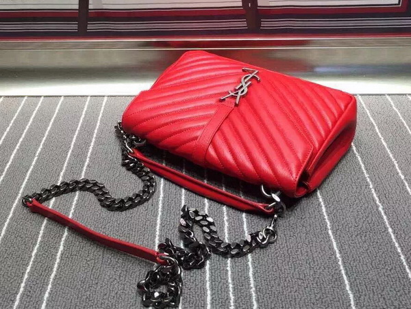 Saint Laurent Medium College Bag in Red Metalasse Leather for Sale