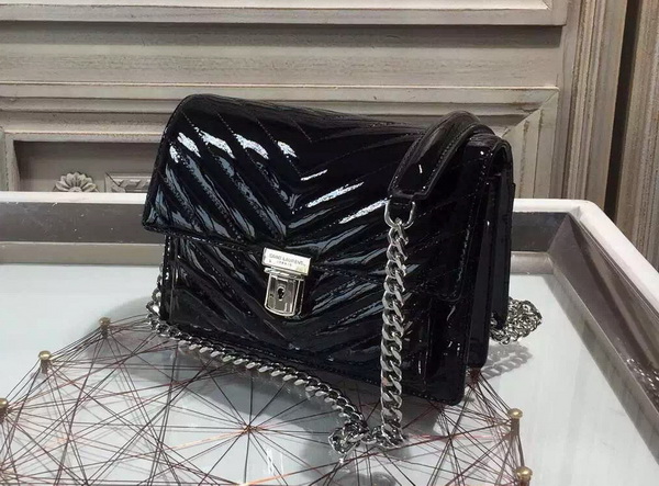 Saint Laurent Medium High School Bag in Black Patent Leather with Silver Lock for Sale