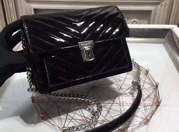 Saint Laurent Medium High School Bag in Black Patent Leather with Silver Lock for Sale