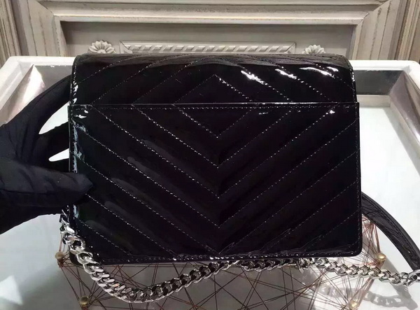 Saint Laurent Medium High School Bag in Black Patent Leather with Silver Lock for Sale