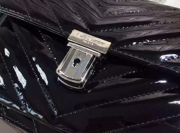 Saint Laurent Medium High School Bag in Black Patent Leather with Silver Lock for Sale